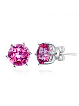 2.50ct each, Round Cut Pink Topaz Earrings, 14kt White Gold