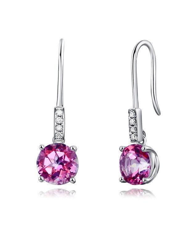 2.50ct each, Round Cut Pink Topaz Earrings, Gemstone and Diamond Earrings, 14kt White Gold