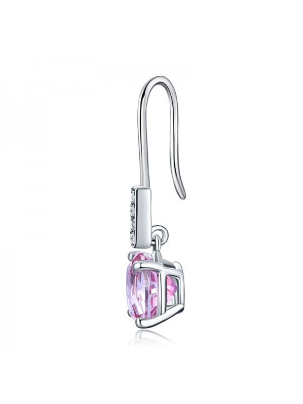 2.50ct each, Round Cut Pink Topaz Earrings, Gemstone and Diamond Earrings, 14kt White Gold
