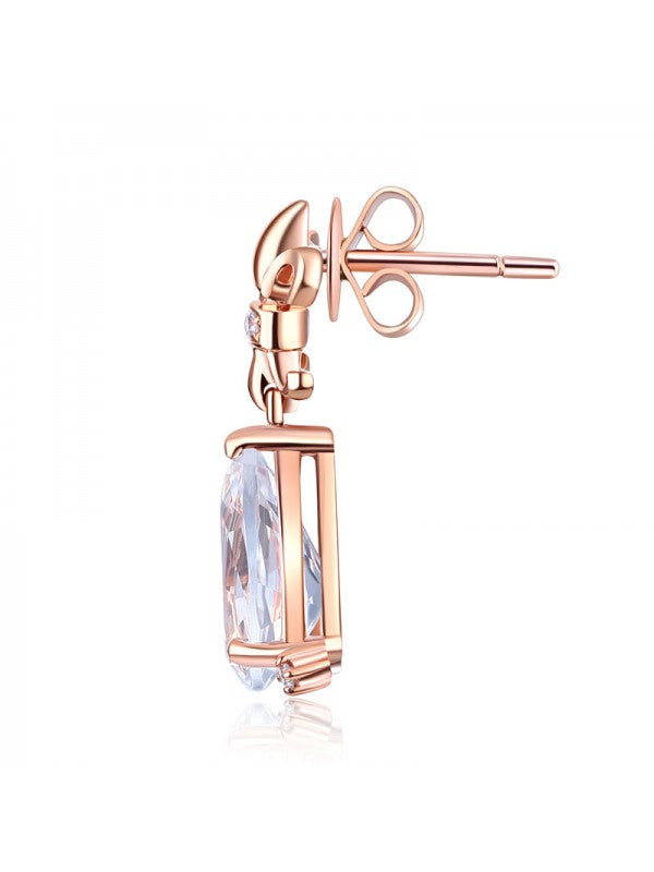 3.50ct each, Vintage Pear Cut White Topaz and Diamond Earrings, 14kt Rose Gold