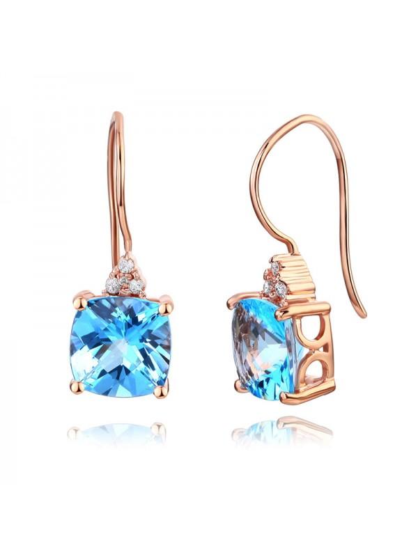2.50ct each, Round Cut Blue Topaz and Diamond Earrings, 14kt Rose Gold