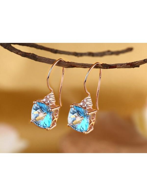 2.50ct each, Round Cut Blue Topaz and Diamond Earrings, 14kt Rose Gold