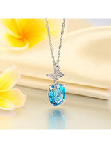 3.00ct Oval Cut Blue Topaz Pendant, Gemstone and Diamond Necklace, 14kt White Gold