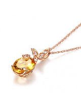 2.00ct Oval Cut Citrine Pendant, Gemstone and Diamond Necklace, 14kt White Gold