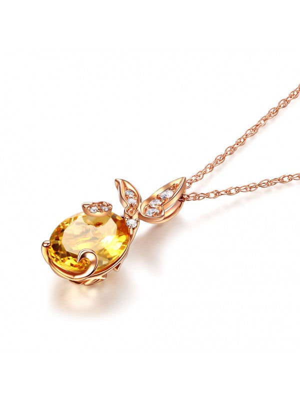 2.00ct Oval Cut Citrine Pendant, Gemstone and Diamond Necklace, 14kt White Gold