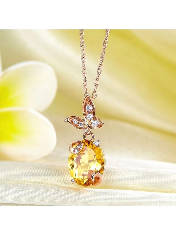 2.00ct Oval Cut Citrine Pendant, Gemstone and Diamond Necklace, 14kt White Gold