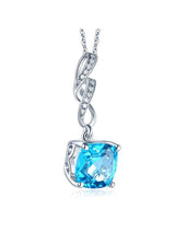 2.50ct Cushion Cut Blue Topaz Pendant, Gemstone and Diamond Necklace, 14kt White Gold