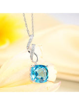 2.50ct Cushion Cut Blue Topaz Pendant, Gemstone and Diamond Necklace, 14kt White Gold