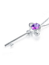 2.50ct Oval Cut Amethyst Key Pendant, Gemstone and Diamond Necklace, 14kt White Gold