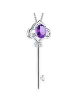 2.50ct Oval Cut Amethyst Key Pendant, Gemstone and Diamond Necklace, 14kt White Gold