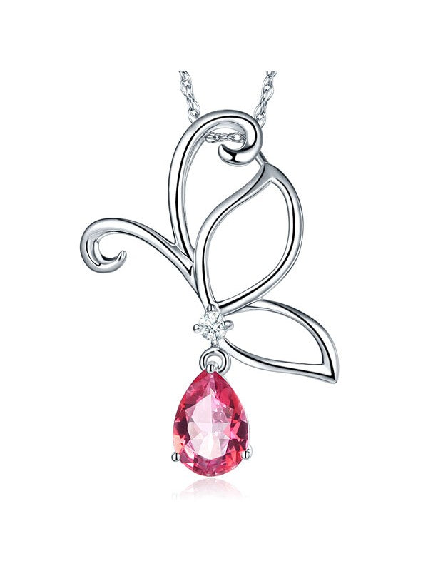 2.50ct Pear Cut Pink Topaz Pendant, Gemstone and Diamond Necklace, 14kt White Gold