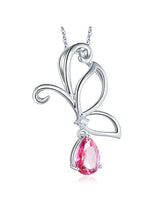 2.50ct Pear Cut Pink Topaz Pendant, Gemstone and Diamond Necklace, 14kt White Gold