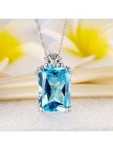 12.75ct Luxury Emerald Cut Blue Topaz Pendant, Gemstone and Diamond Necklace, 14kt White Gold