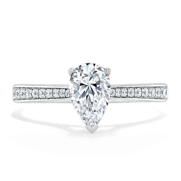 Lab-Diamond Pear Cut Engagement Ring, Classic Style, Choose Your Stone Size and Metal