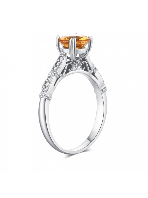 1.20ct Round Cut Citrine Engagement Ring, Available in 14kt or 18kt White, Yellow or Rose Gold