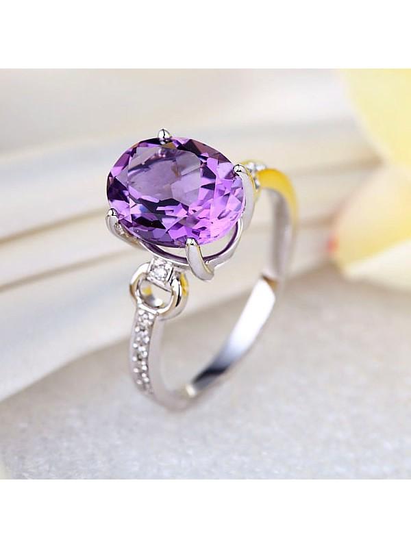 3.50ct Oval Cut Amethyst Engagement Ring, Available in 14kt or 18kt White, Yellow or Rose Gold