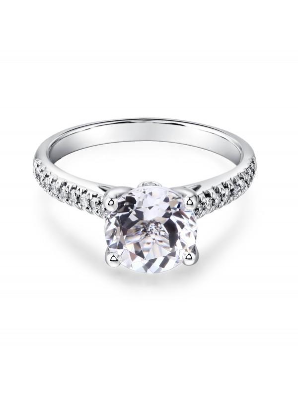 2.00ct White Topaz and Diamond Enagagement Ring, Vintage Inspired, Available in 14kt or 18Kt White, Yellow or Rose Gold