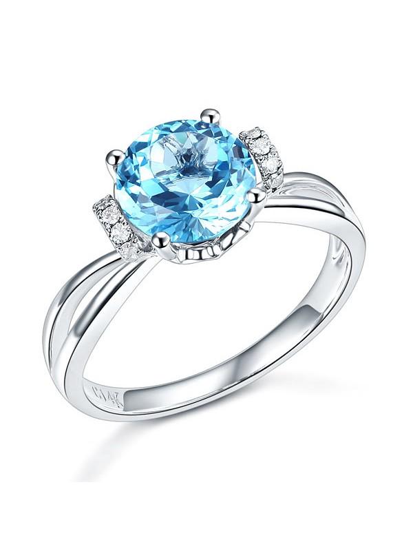 2.00ct Round Cut Blue Topaz Engagement Ring, Available in 14kt or 18kt White, Yellow or Rose Gold