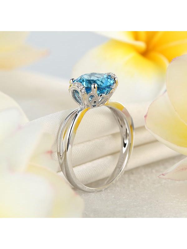 2.00ct Round Cut Blue Topaz Engagement Ring, Available in 14kt or 18kt White, Yellow or Rose Gold