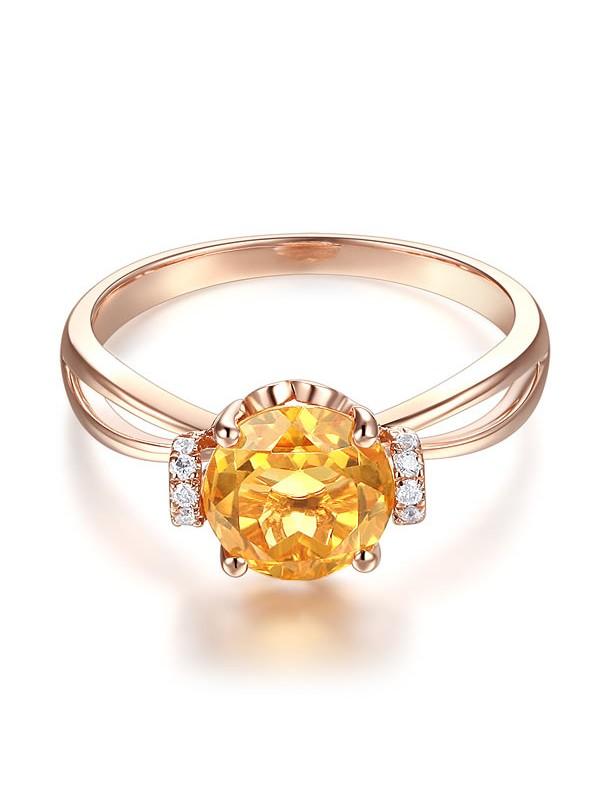 1.80ct Round Cut Citrine Engagement Ring, Available in 14kt or 18kt Rose, Yellow or White Gold