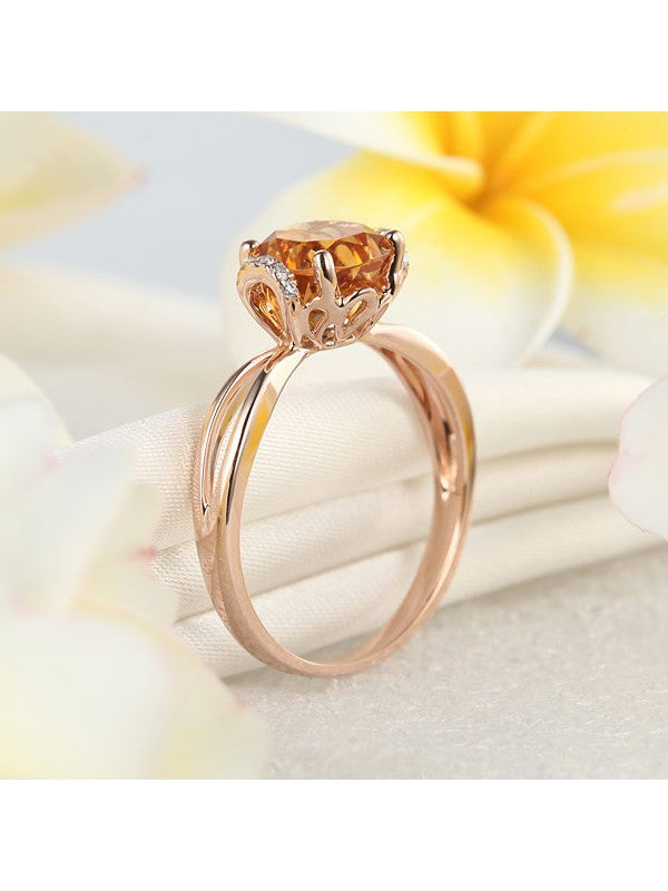 1.80ct Round Cut Citrine Engagement Ring, Available in 14kt or 18kt Rose, Yellow or White Gold