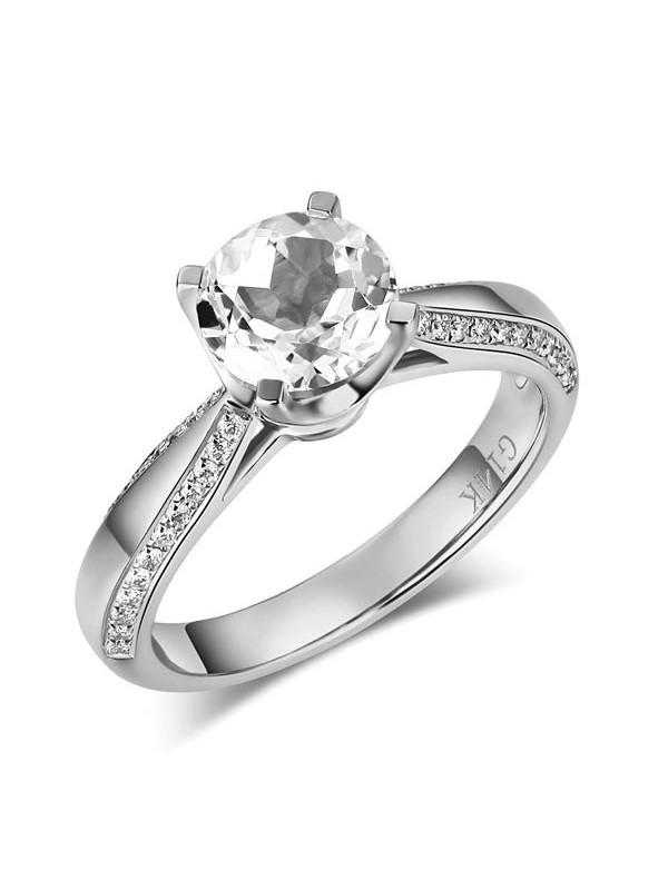 1.20ct White Topaz and Diamond Enagagement Ring, Vintage Inspired, Available in 14kt or 18Kt White, Yellow or Rose Gold