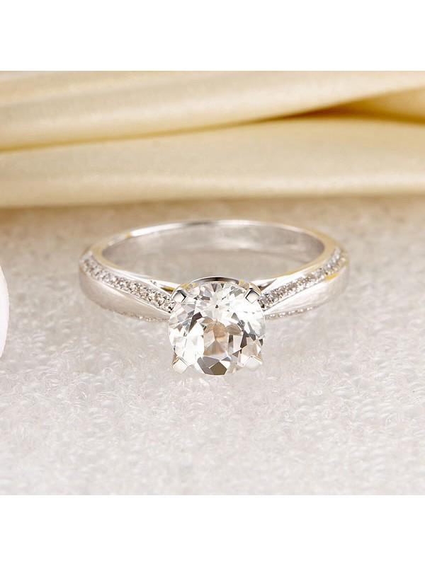 1.20ct White Topaz and Diamond Enagagement Ring, Vintage Inspired, Available in 14kt or 18Kt White, Yellow or Rose Gold