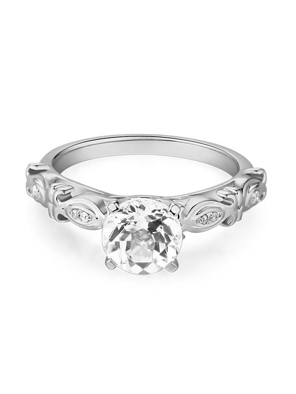 1.20ct White Topaz and Diamond Enagagement Ring, Vintage Inspired, Available in 14kt or 18Kt White, Yellow or Rose Gold