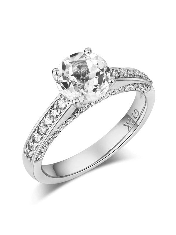 1.20ct White Topaz and Diamond Enagagement Ring, Vintage Inspired, Available in All Metals