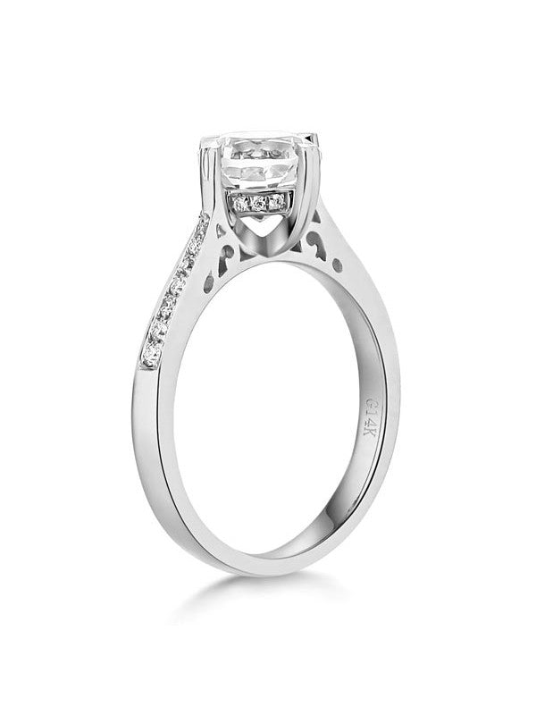 1.20ct White Topaz and Diamond Enagagement Ring, Vintage Inspired, Available in 14kt or 18Kt White, Yellow or Rose Gold
