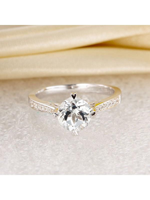 1.20ct White Topaz and Diamond Enagagement Ring, Vintage Inspired, Available in 14kt or 18Kt White, Yellow or Rose Gold