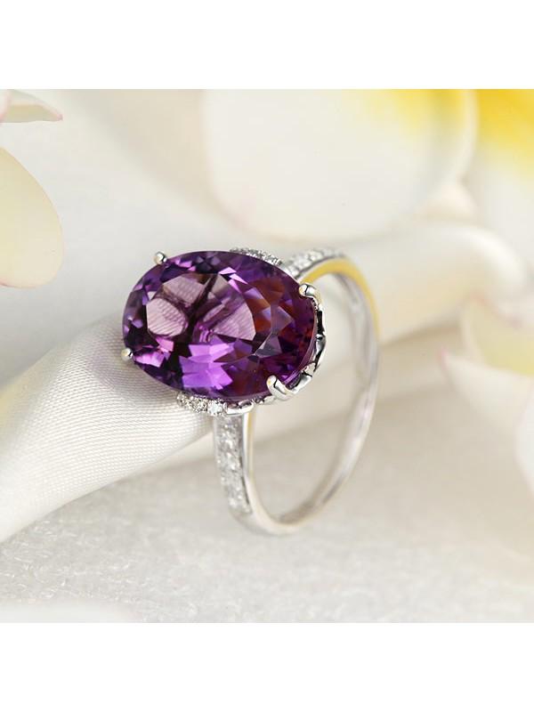 5.75ct Oval Cut Amethyst Engagement Ring, Available in 14kt or 18kt White, Yellow or Rose Gold