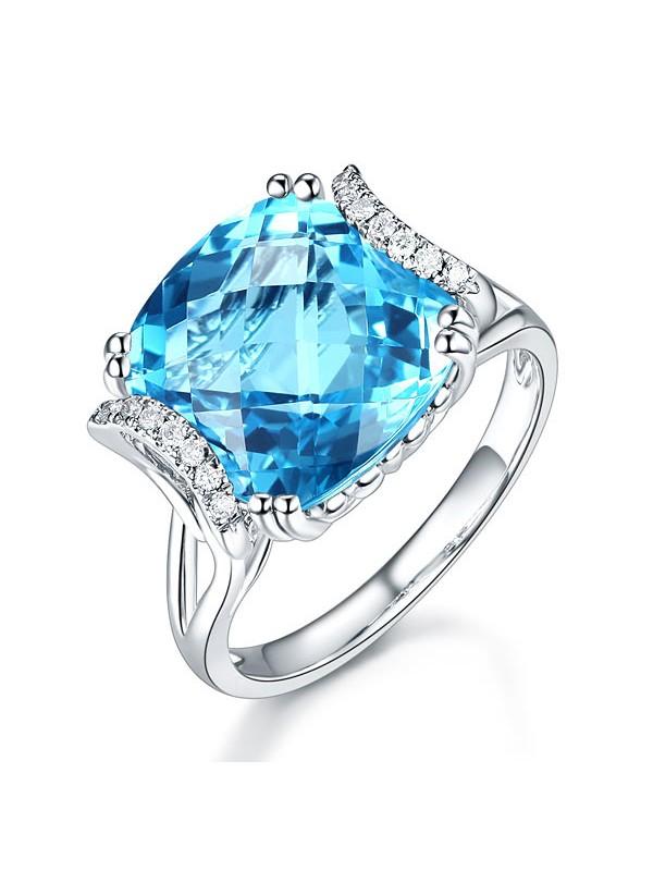 9.60ct Cushion Cut Luxury Blue Topaz Dress Ring, Available in 14kt or 18kt White, Yellow or Rose Gold