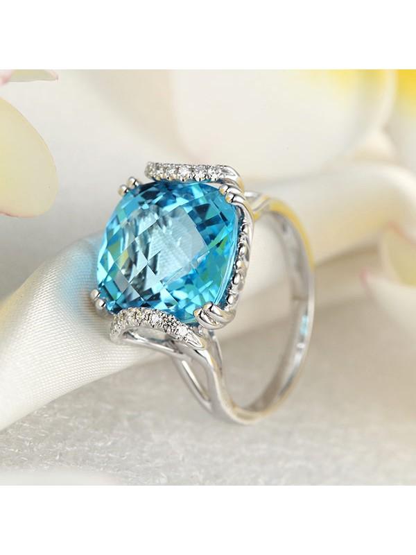 9.60ct Cushion Cut Luxury Blue Topaz Dress Ring, Available in 14kt or 18kt White, Yellow or Rose Gold