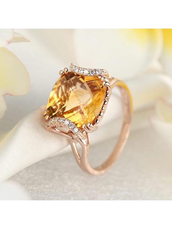 6.00ct Cushion Cut Luxury Citrine Dress Ring, Available in 14kt or 18kt Rose, Yellow or White Gold