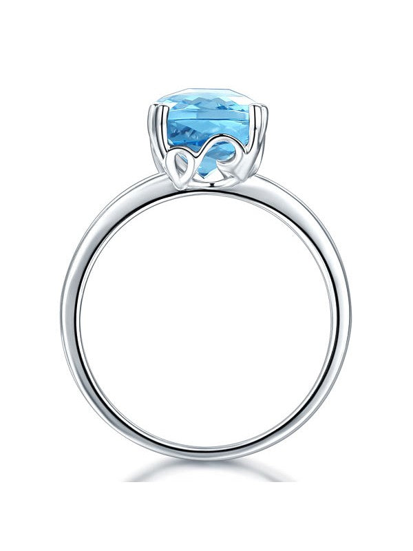 3.90ct Cushion Cut Luxury Blue Topaz Dress Ring, Available in 14kt or 18kt White, Yellow or Rose Gold