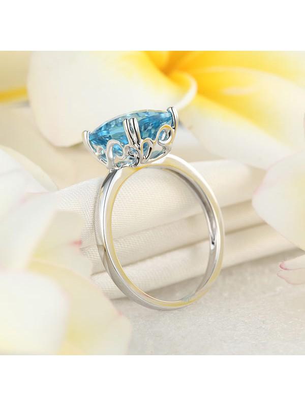 3.90ct Cushion Cut Luxury Blue Topaz Dress Ring, Available in 14kt or 18kt White, Yellow or Rose Gold