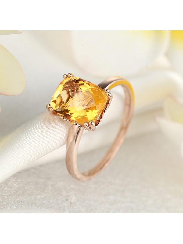 3.10ct Cushion Cut Citrine Engagement Ring, Available in 14kt or 18kt Rose, Yellow or White Gold