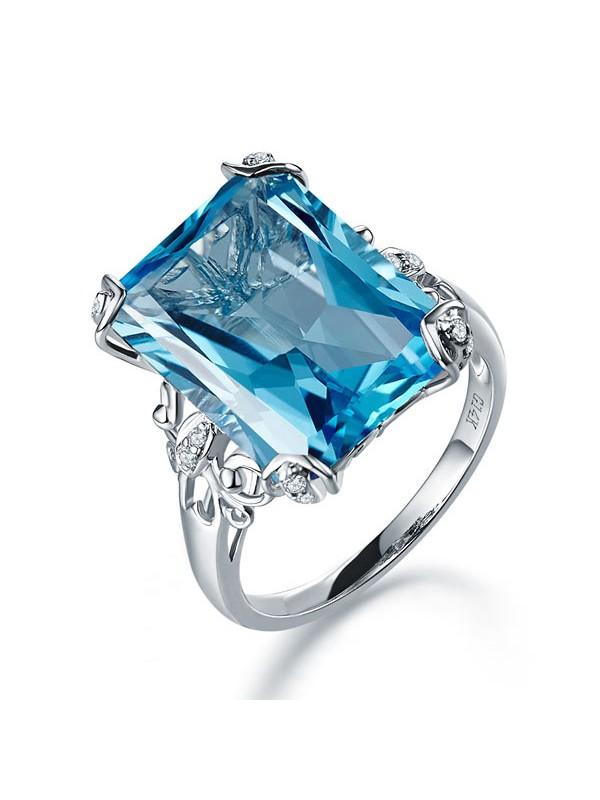 12.70ct Emerald Cut Luxury Blue Topaz Dress Ring, Available in 14kt or 18kt White, Yellow or Rose Gold