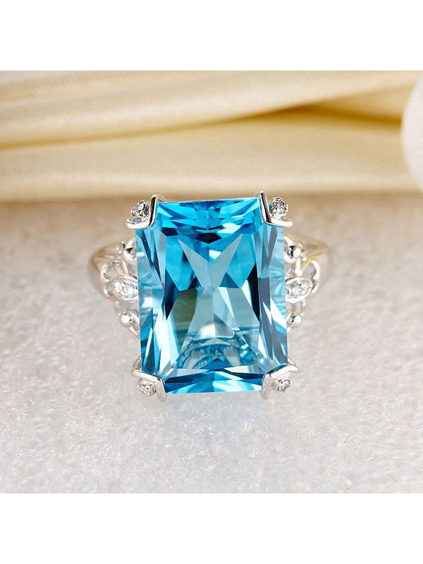 12.70ct Emerald Cut Luxury Blue Topaz Dress Ring, Available in 14kt or 18kt White, Yellow or Rose Gold