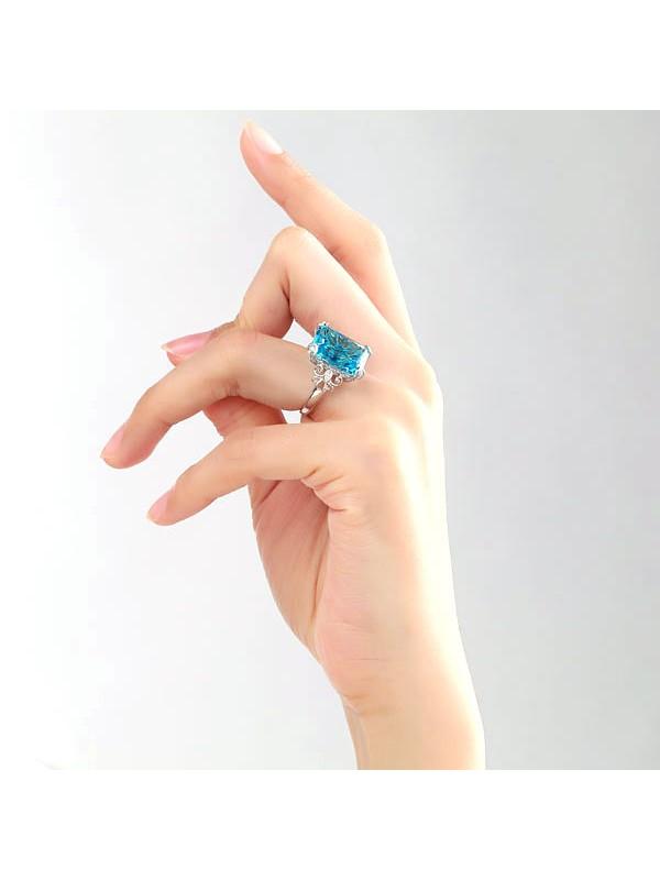 12.70ct Emerald Cut Luxury Blue Topaz Dress Ring, Available in 14kt or 18kt White, Yellow or Rose Gold