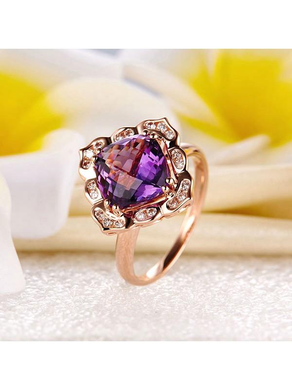 2.65ct Rose Gold, Cushion Cut Amethyst Engagement Ring, Available in 14kt or 18kt Rose, Yellow or White Gold