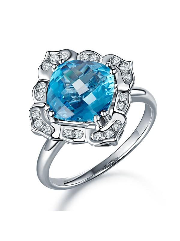 3.00ct Cushion Cut Blue Topaz Engagement Ring, Available in 14kt or 18kt White, Yellow or Rose Gold