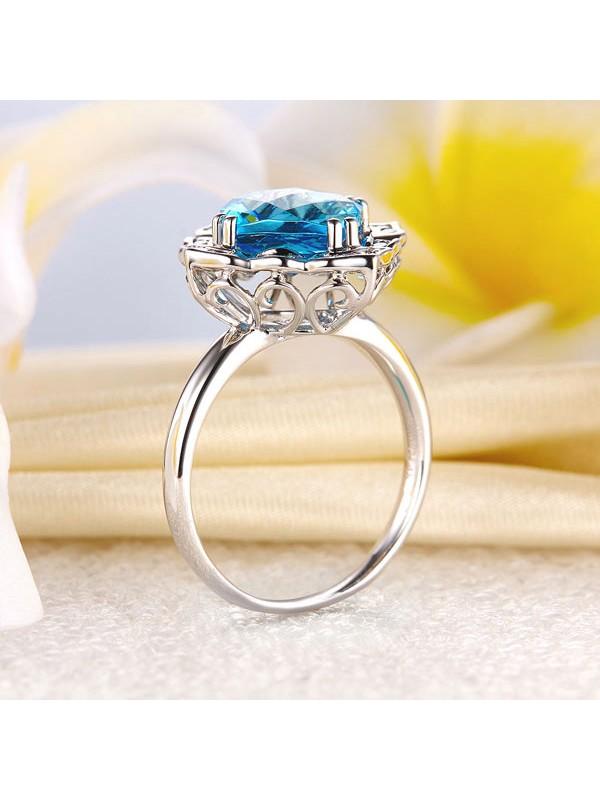 3.00ct Cushion Cut Blue Topaz Engagement Ring, Available in 14kt or 18kt White, Yellow or Rose Gold