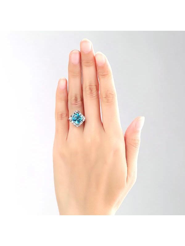 3.00ct Cushion Cut Blue Topaz Engagement Ring, Available in 14kt or 18kt White, Yellow or Rose Gold