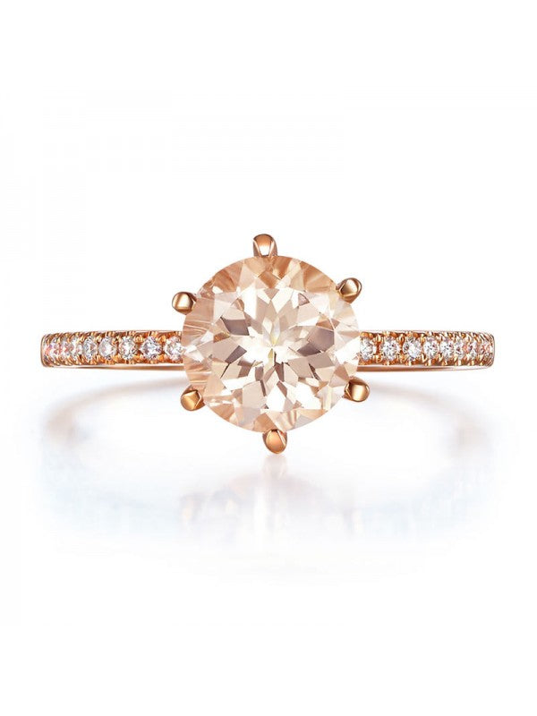 1.20ct Rose Gold, Round Cut Morganite Engagement Ring, Available in 14kt or 18kt Rose, Yellow or White Gold