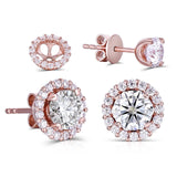 0.50ct each, Round Cut Moissanite Halo Earrings, 14Kt 585 Rose Gold