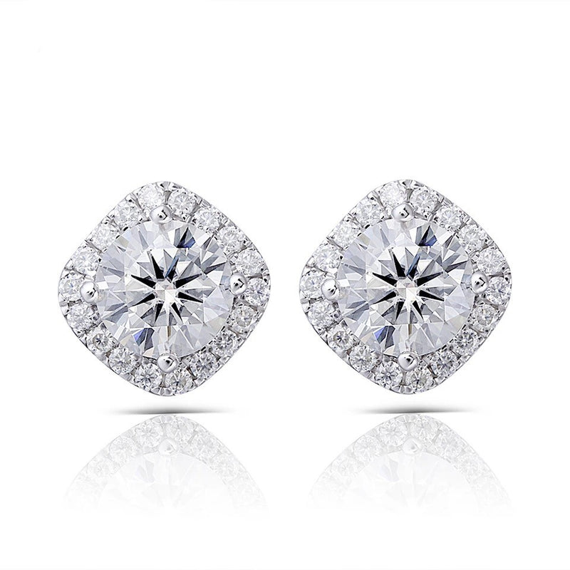 Round Cut Moissanite Halo Earrings, Art Deco Design, Choose Your Stone Size and Metal