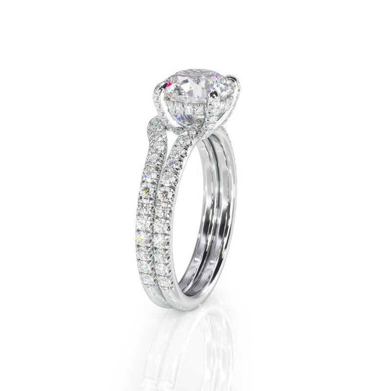 1.00ct Round Cut Moissanite Engagement Ring & Wedding Band Set, 14Kt 585 White Gold
