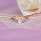 0.50ct Round Cut Moissanite, Classic Vintage Engagement Ring, Available in White Gold or Platinum with Rose Gold Detailing